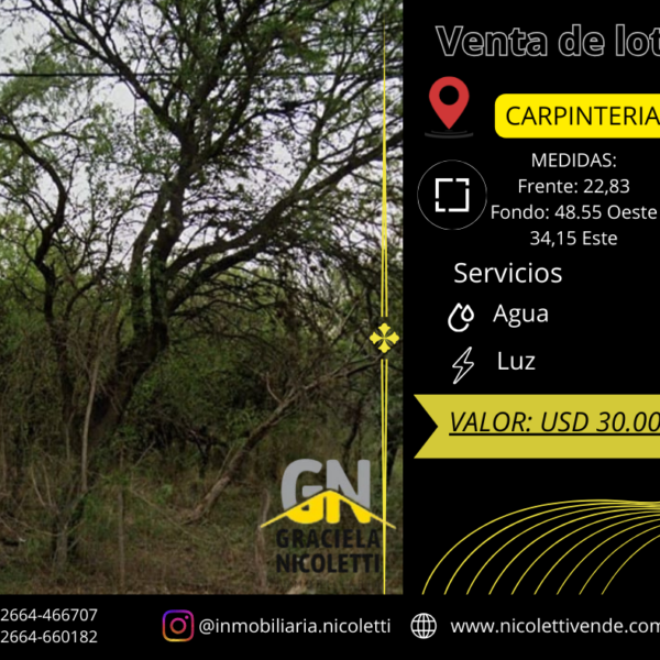 VENTA DE TERRENO, CARPINTERIA, SAN LUIS